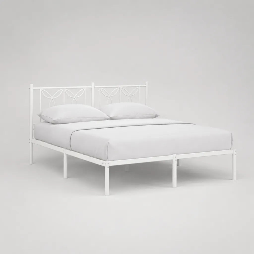Metallbett Doppelbett aus Stahl, Weiß, Liegefläche 140 × 200 cm, Gesamtmaß ca. 208 × 146 × 95 cm