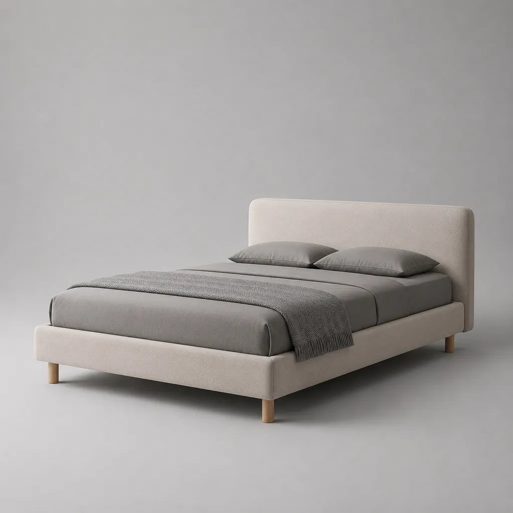 Polsterbett Doppelbett mit Polyesterbezug und Massivholzfüßen, Beige/Natur, Liegefläche 160 x 200 cm, Gesamtmaß ca. 170 x 215 x 102 cm