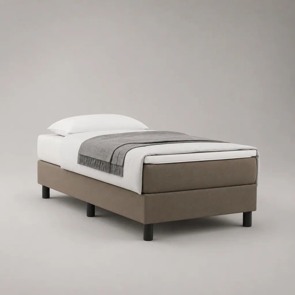 Boxspringbett mit Matratze, 2-teiliges Einzelbett-Set aus Polyester-Mikrofaser, Taupe/Weiß/Schwarz, 90 x 200 cm
