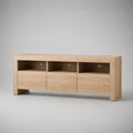 TV-Lowboard aus MDF mit Eichenfurnier, 3 offenen Fächern und 3 Klappen, Eiche hell, 160 × 40 × 70 cm