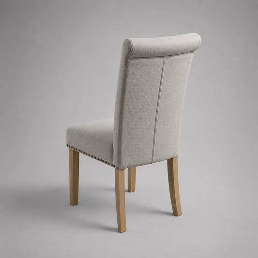 Esszimmerstuhl aus Holz mit Stoffbezug, hohe Rückenlehne, Beige, 47 × 60 × 102 cm