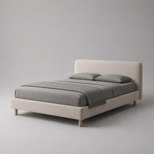Polsterbett Doppelbett mit Polyesterbezug und Massivholzfüßen, Beige/Natur, Liegefläche 160 x 200 cm, Gesamtmaß ca. 170 x 215 x 102 cm
