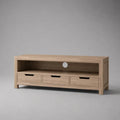 TV-Lowboard aus massivem Eichenholz mit 3 Schubladen und Kabelführung, Natur, 120 × 40 × 55 cm
