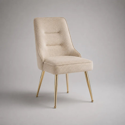 Esszimmerstuhl mit Polyester-Bouclébezug und Stahlbeinen, Beige/Gold, 49 × 57 × 84 cm