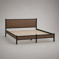 Metallbett-Doppelbett mit Lattenrost aus Stahl, MDF und Kiefer-Massivholz, Schwarz/Walnussbraun, Liegefläche 160 × 200 cm, Außenmaß 207 × 166 × 100 cm