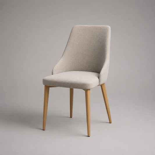 Gepolsterter Esszimmerstuhl mit Polyesterbezug und Massivholzbeinen, Beige/Natur, 54 × 60 × 88 cm
