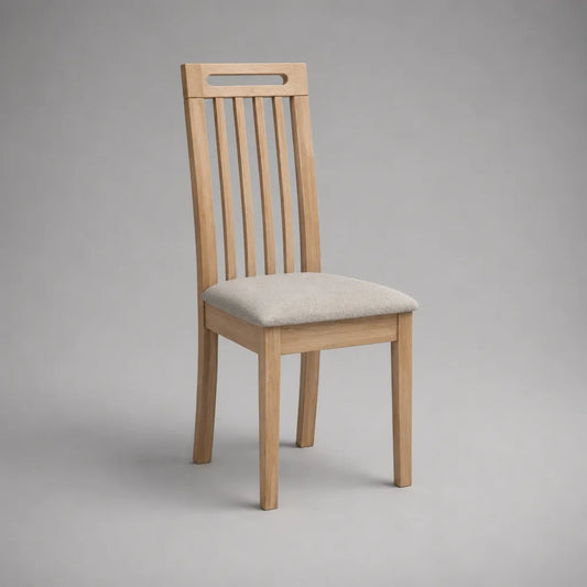 Esszimmerstuhl aus massivem Gummibaumholz mit Polyesterbezug, Natur/Beige, 46 × 52 × 99 cm