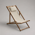 Klappbare Gartenliege aus Akazienmassivholz mit Polyester-Liegefläche und Kopfkissen, Creme/Braun, 96 × 58 × 98 cm