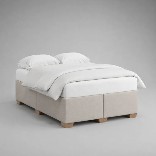 Boxspringbett 180 × 200 cm ohne Kopfteil mit Taschenfederkernmatratze und Polyesterbezug, Beige und Weiß