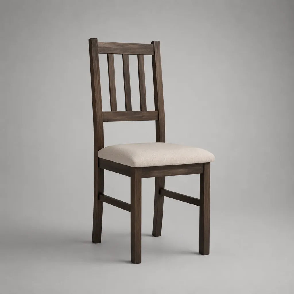 Esszimmerstuhl aus massivem Kautschukholz mit gepolstertem Sitz, Braun und Creme, 45 × 50 × 98 cm