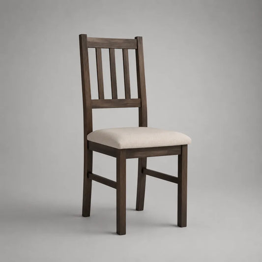 Esszimmerstuhl aus massivem Kautschukholz mit gepolstertem Sitz, Braun und Creme, 45 × 50 × 98 cm