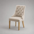 Esszimmerstuhl Polsterstuhl mit Knopfheftung, Polyester-Mikrofaser, Beige/Naturholz, 58 × 64 × 98 cm