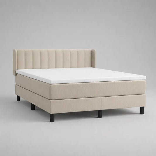 Boxspringbett-Set 180 x 200 cm mit Matratze, Topper und Stoffbezug, Beige