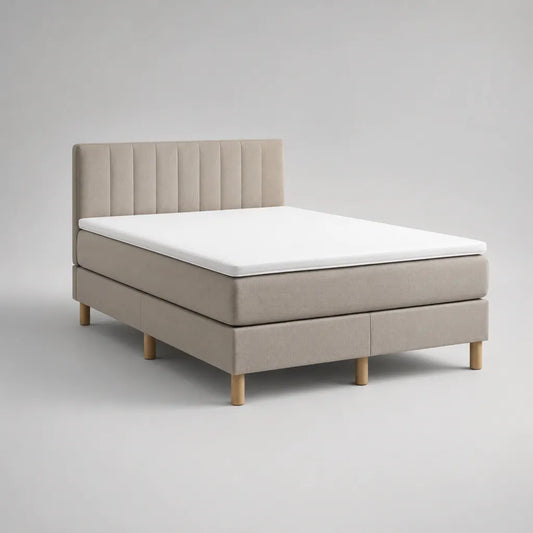Boxspringbett mit Taschenfederkernmatratze und Topper, Polyesterbezug, Beige/Naturfarben, Liegefläche 180 × 200 cm