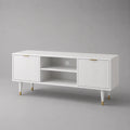 TV-Lowboard Fernsehschrank aus MDF und Spanplatte mit 2 Türen und 2 offenen Fächern, Weiß/Gold, 140 × 40 × 60 cm